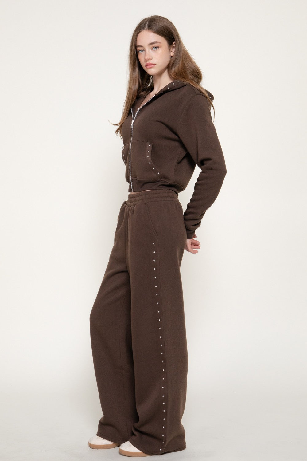 Studded Hoodie & Pants Inner Fleece Terry Set