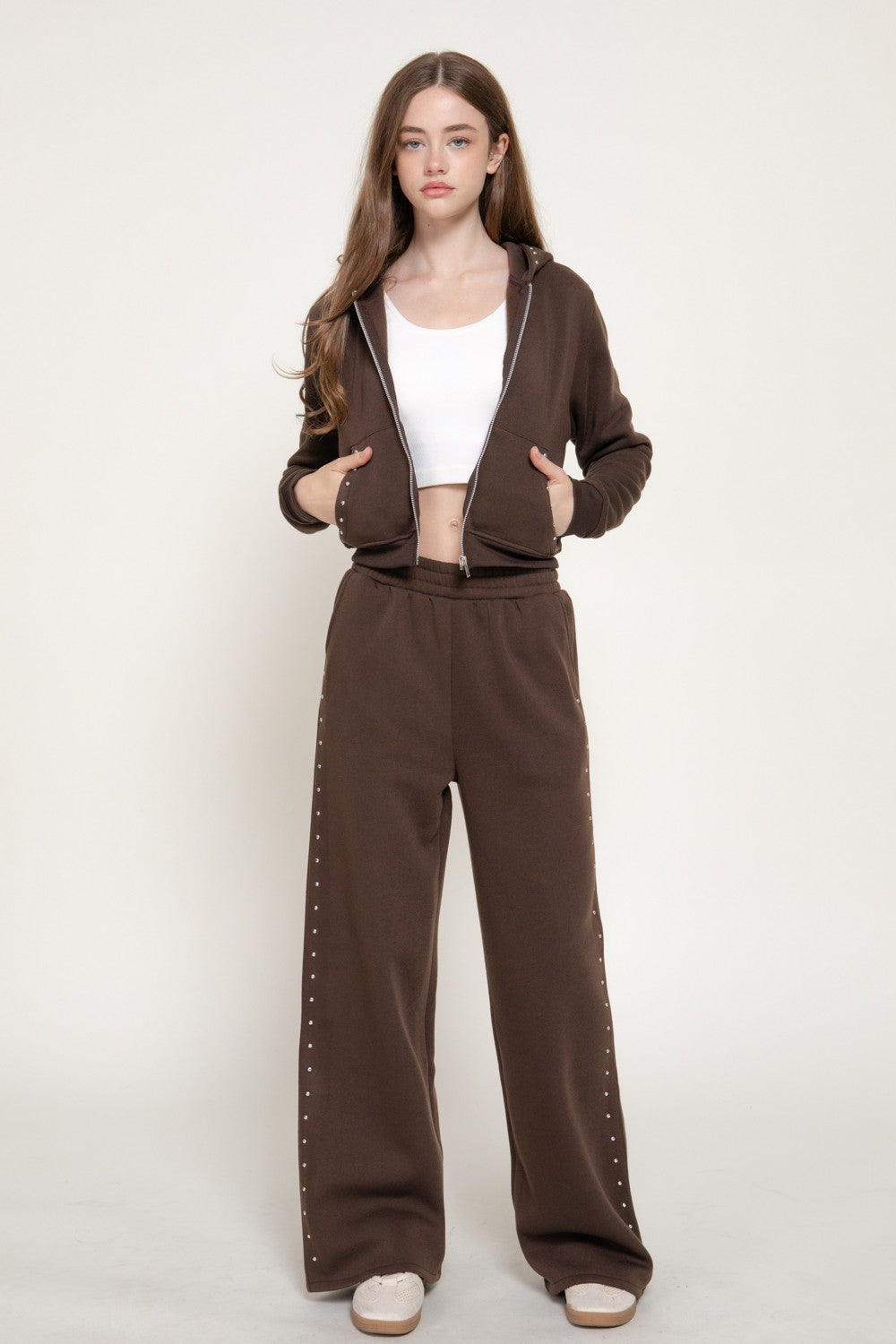 Studded Hoodie & Pants Inner Fleece Terry Set