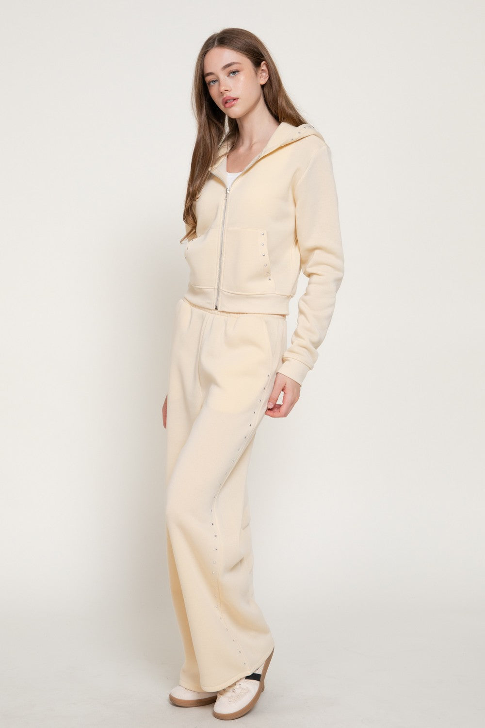 Studded Hoodie & Pants Inner Fleece Terry Set