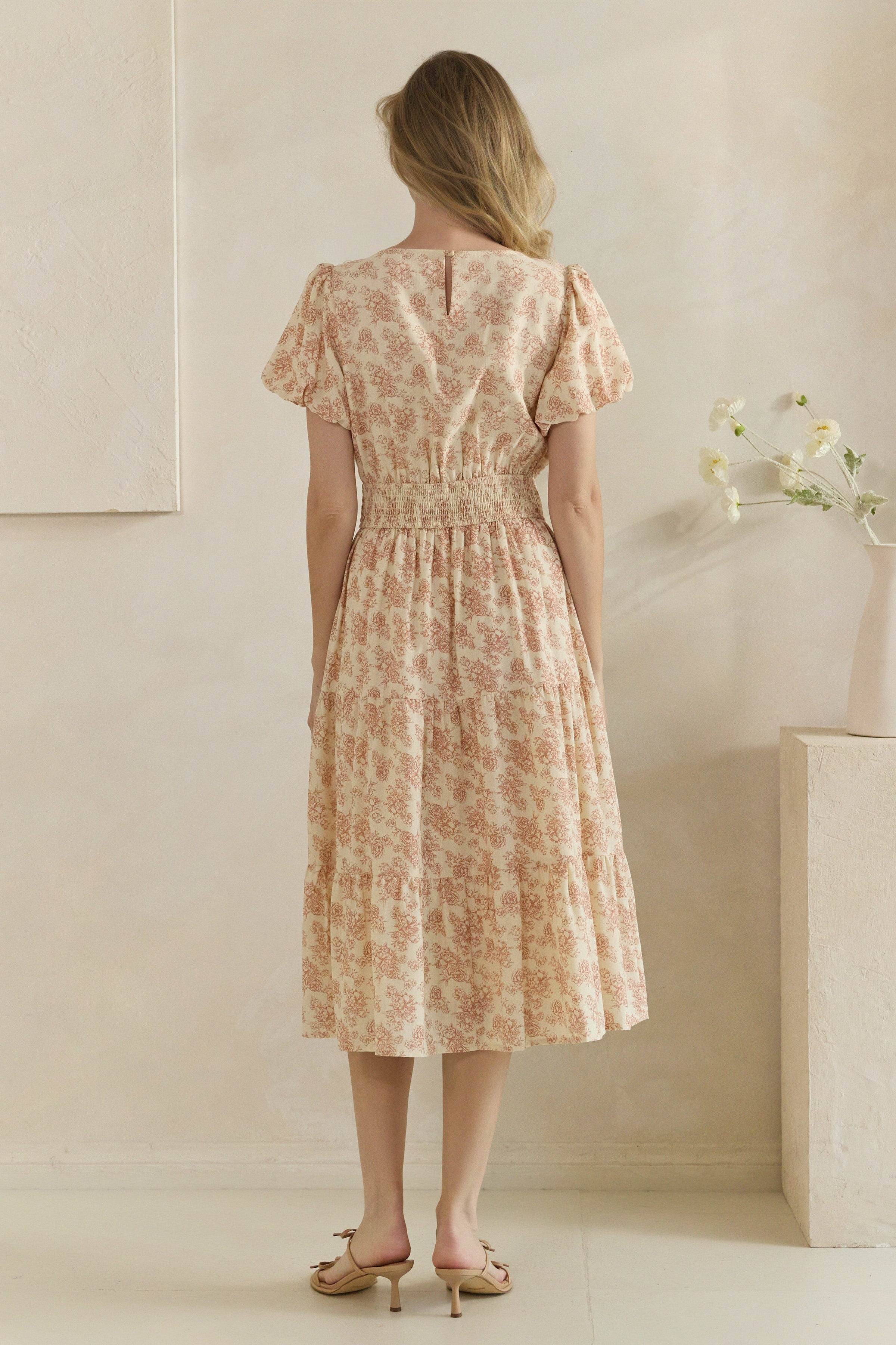 Floral Crochet Trim Smocked Midi Dress