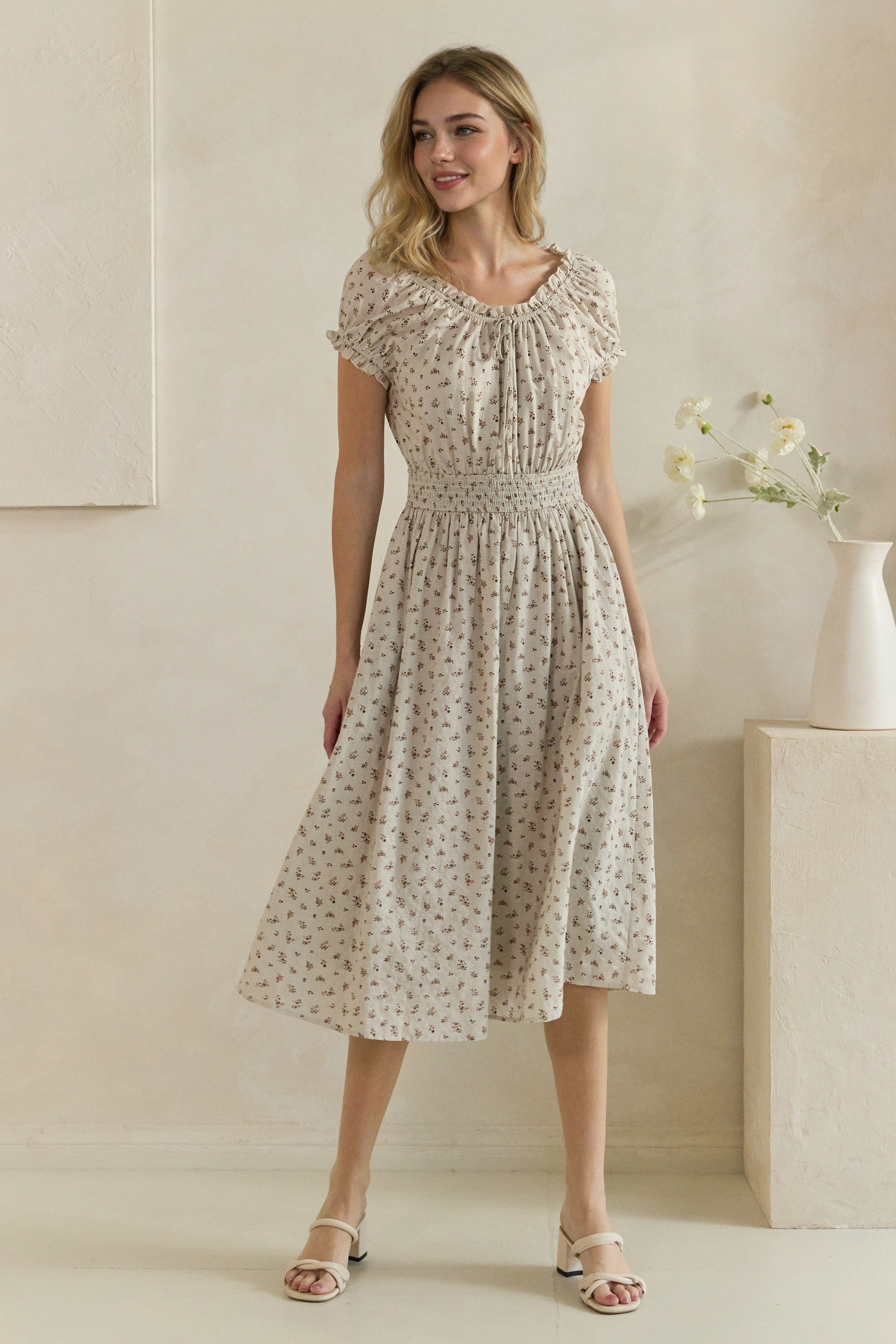 Ditsy Floral Smocked Midi Dress