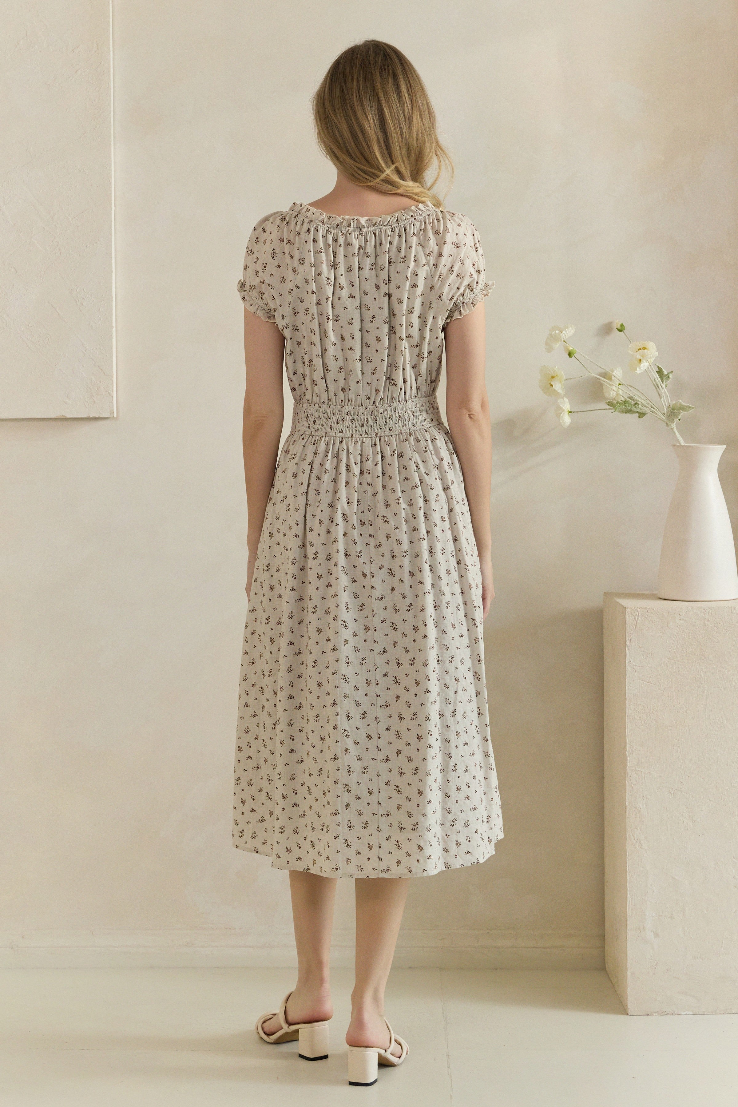 Ditsy Floral Smocked Midi Dress
