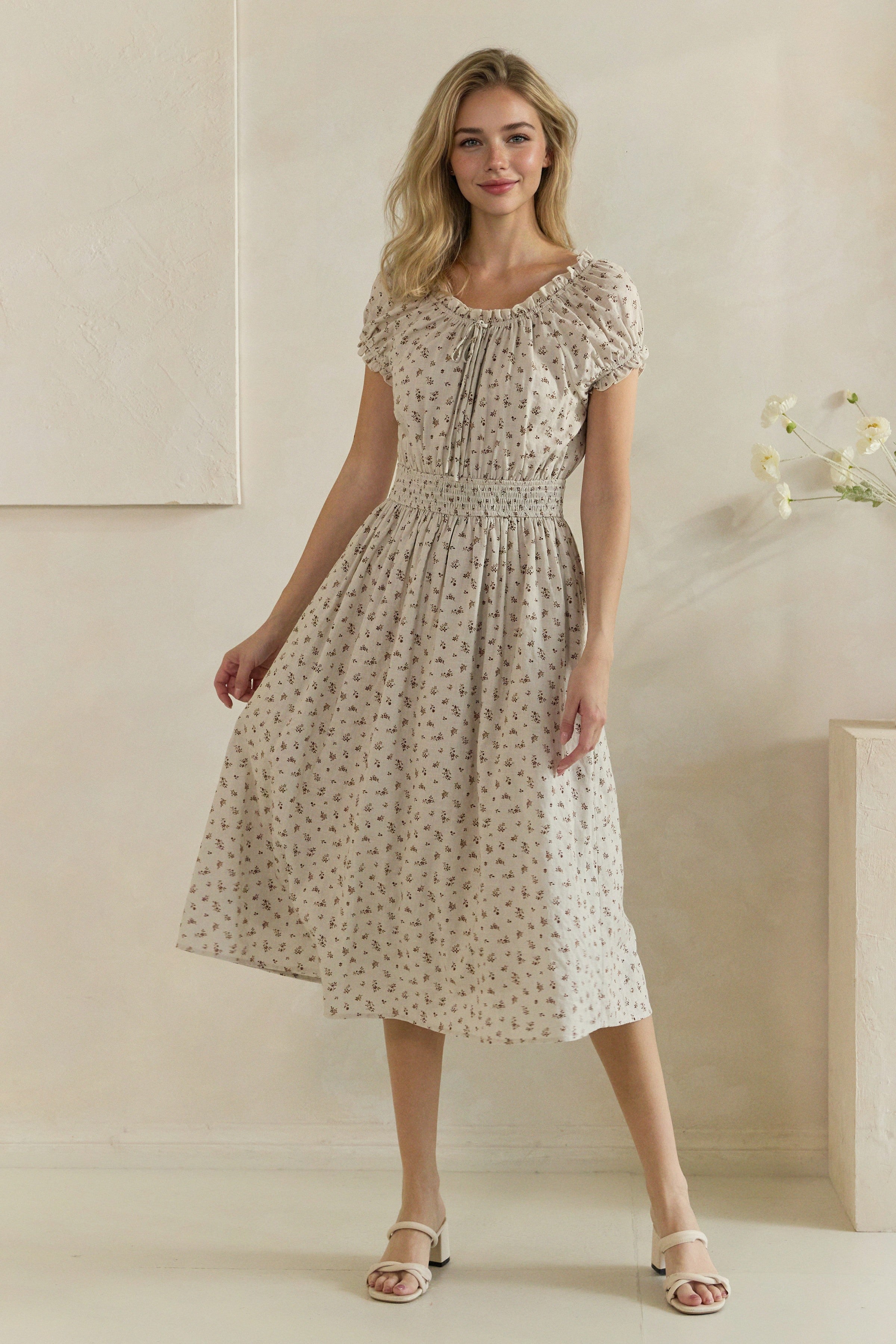 Ditsy Floral Smocked Midi Dress