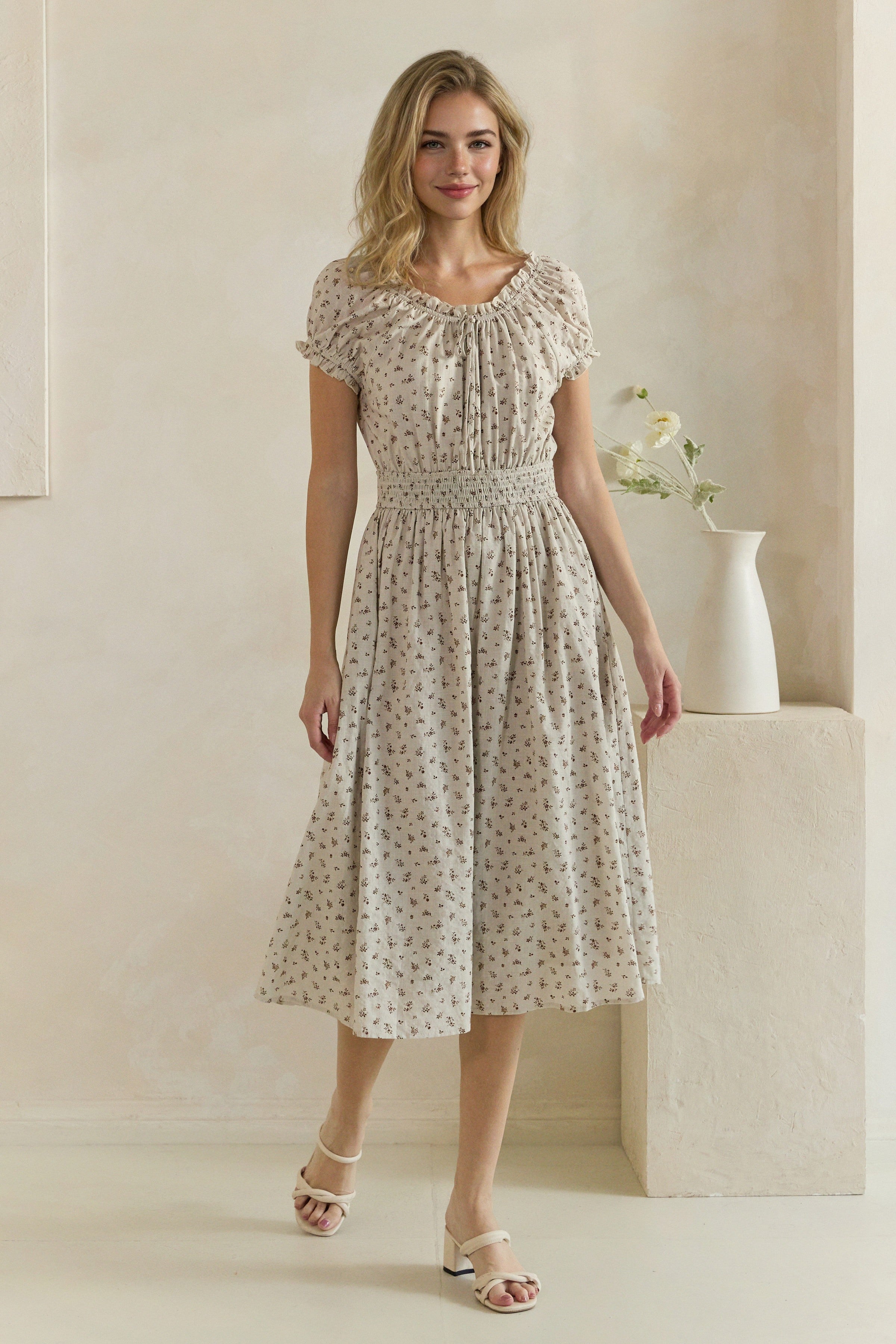 Ditsy Floral Smocked Midi Dress