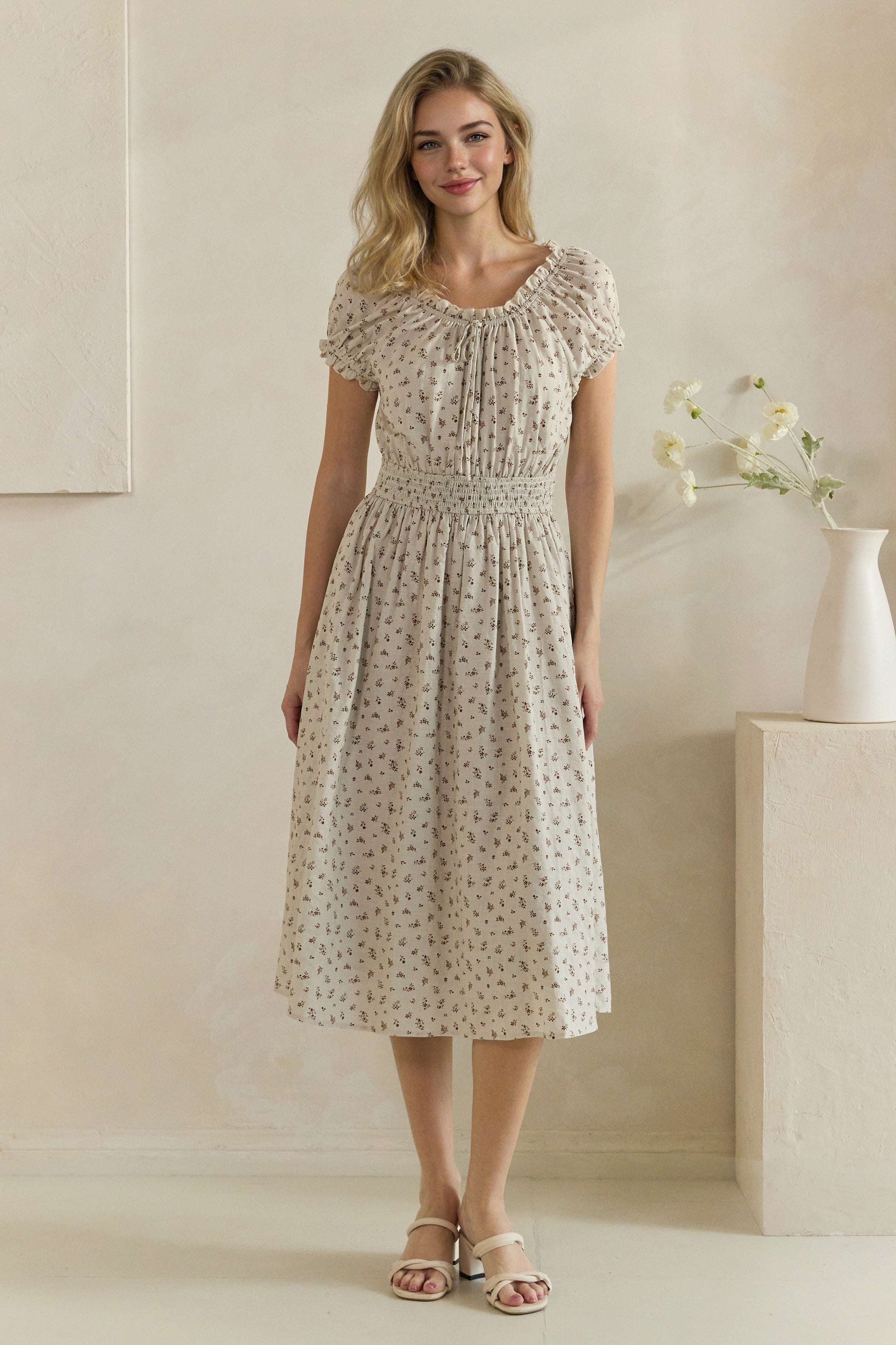 Ditsy Floral Smocked Midi Dress