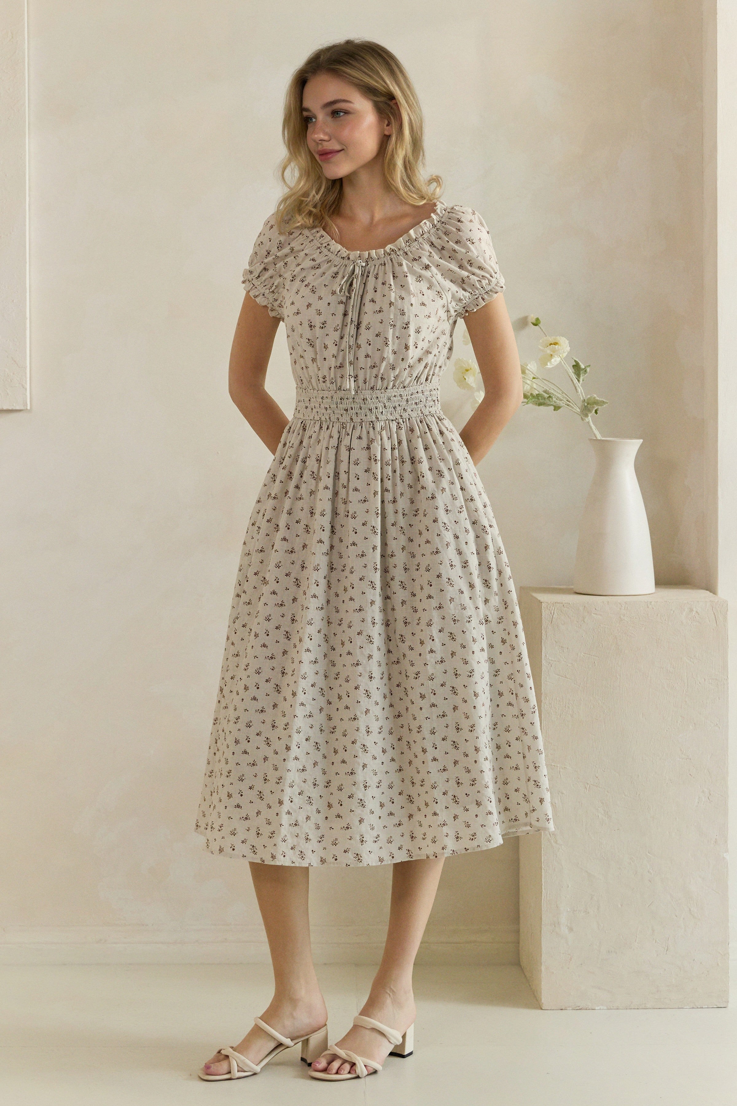 Ditsy Floral Smocked Midi Dress