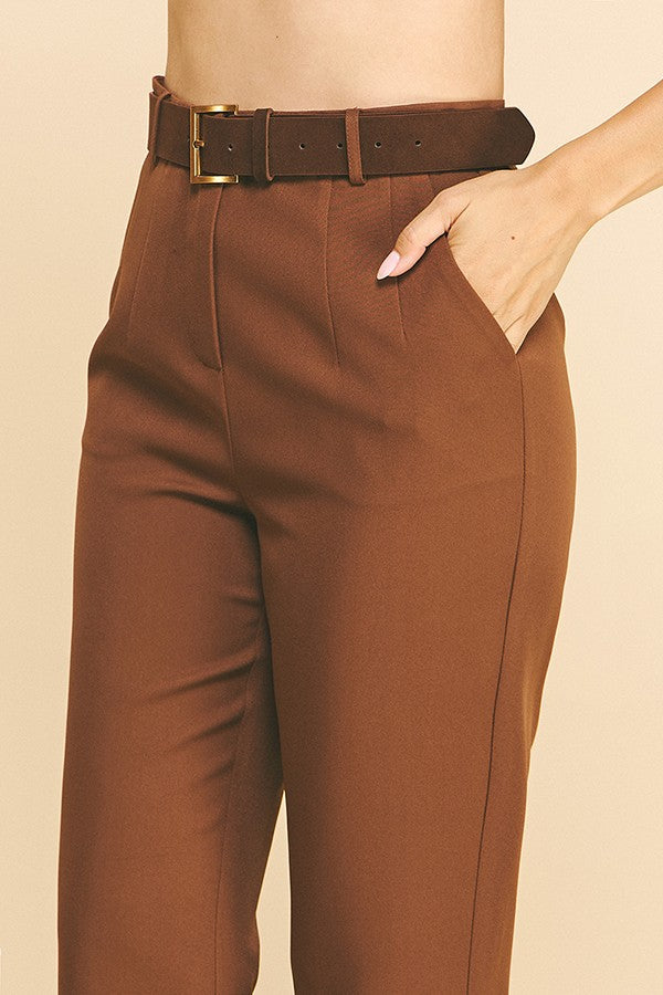 Twill Straight Leg Trouser With Mixed Texture Belt Accessory