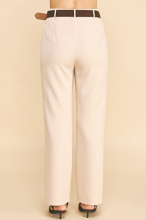 Twill Straight Leg Trouser With Mixed Texture Belt Accessory
