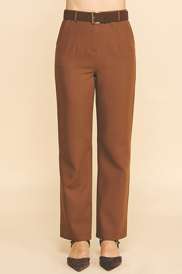 Twill Straight Leg Trouser With Mixed Texture Belt Accessory