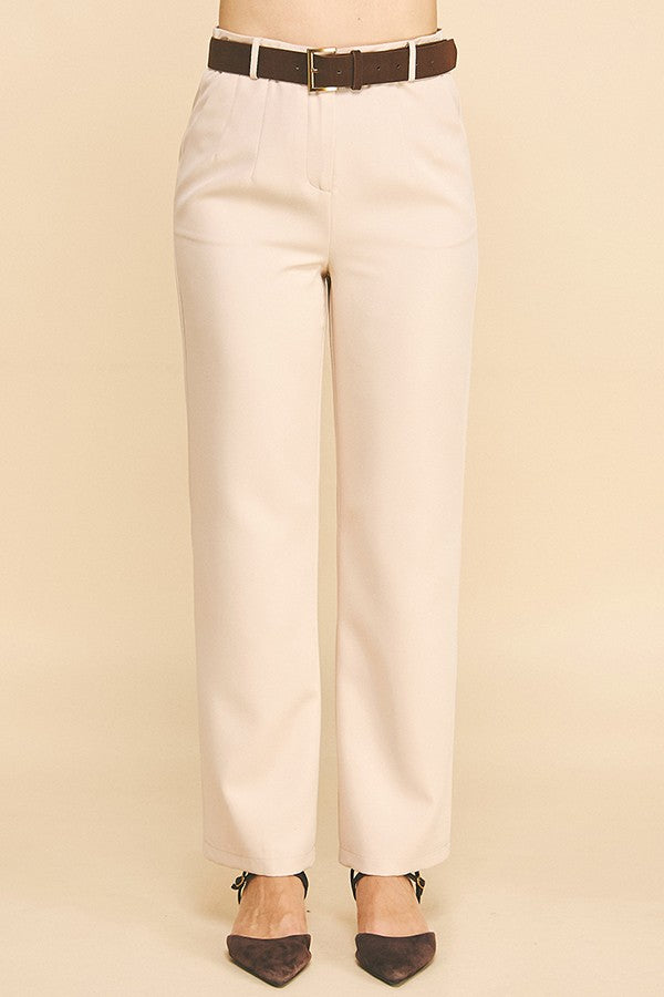 Twill Straight Leg Trouser With Mixed Texture Belt Accessory