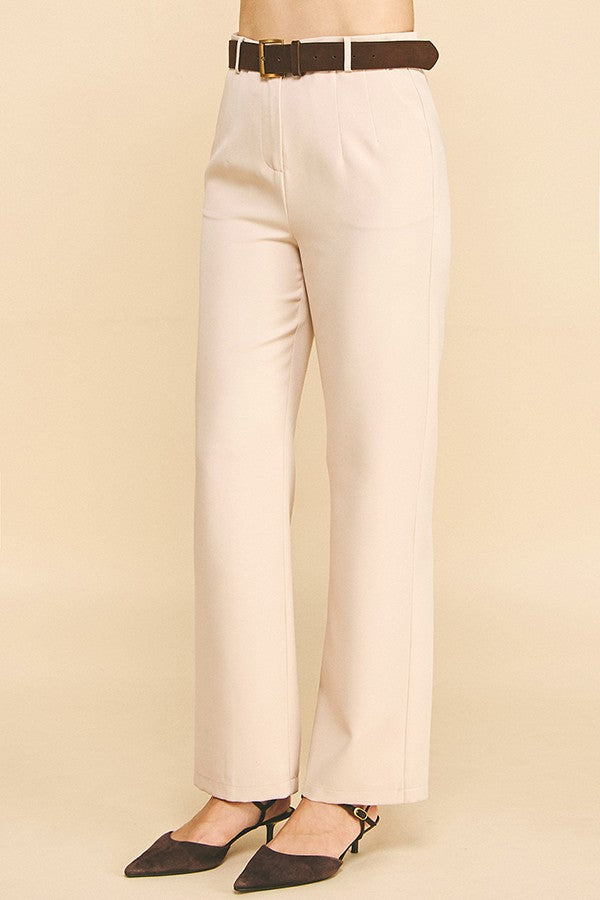 Twill Straight Leg Trouser With Mixed Texture Belt Accessory