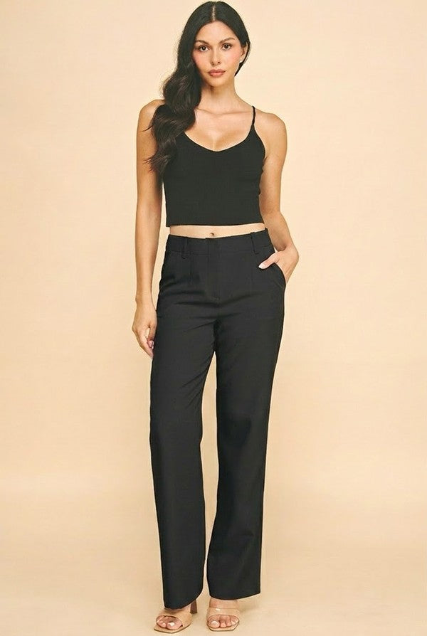 Twill Classic Straight Leg High Rise Trouser