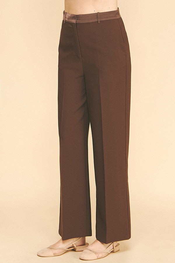 Twill Satin Waisted Wide Leg Trousers