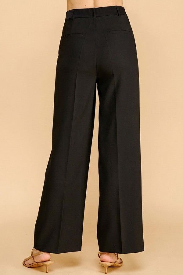 Twill Satin Waisted Wide Leg Trousers