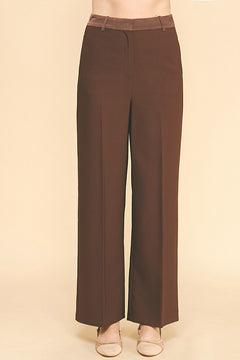Twill Satin Waisted Wide Leg Trousers