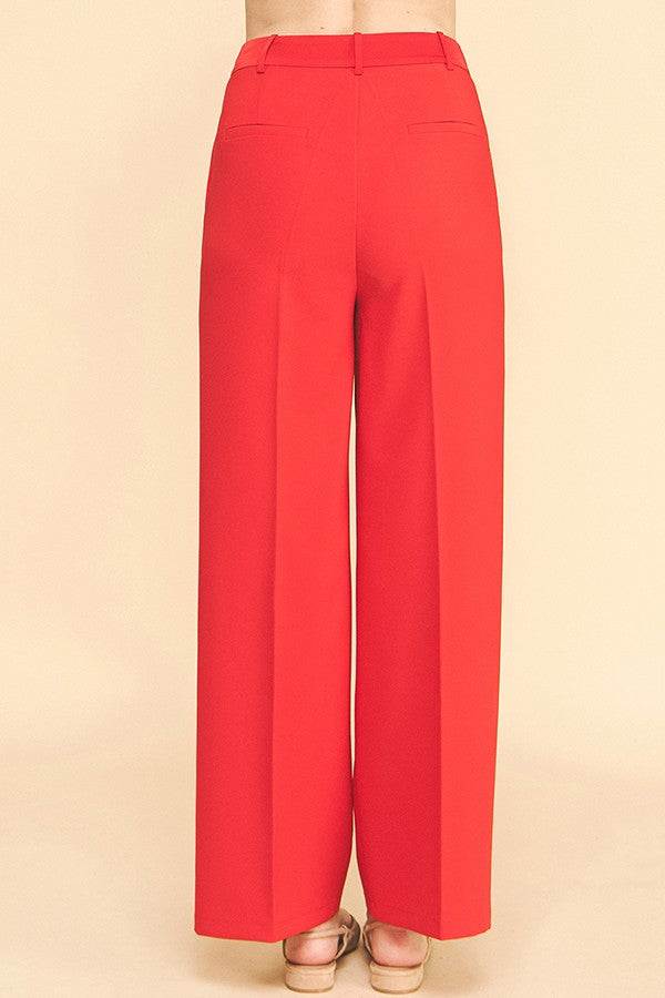 Twill Satin Waisted Wide Leg Trousers