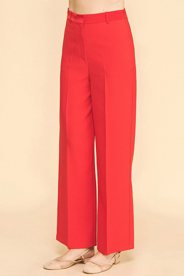 Twill Satin Waisted Wide Leg Trousers