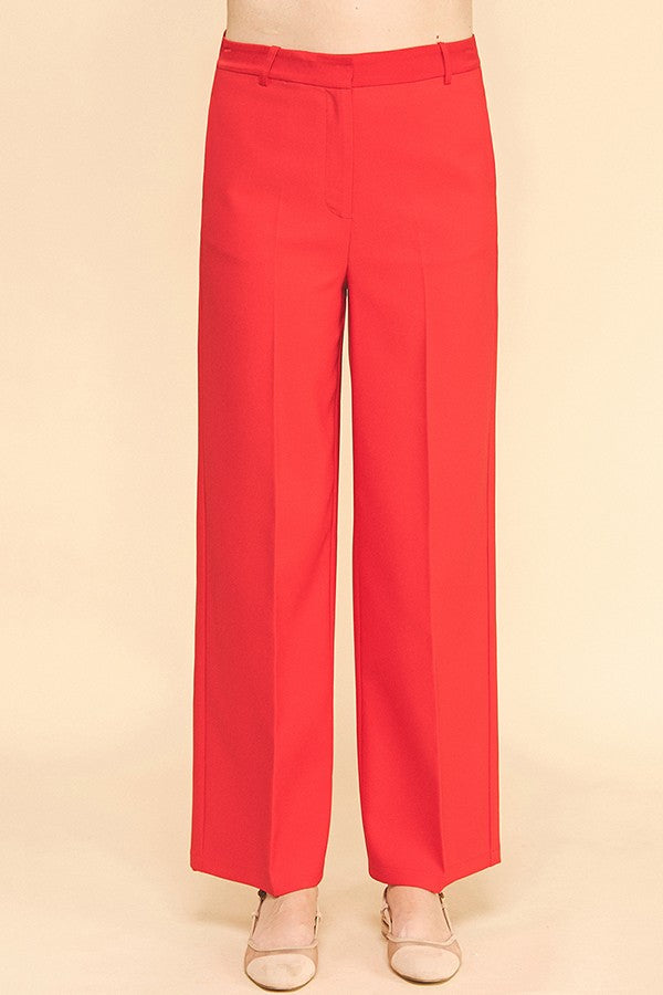 Twill Satin Waisted Wide Leg Trousers