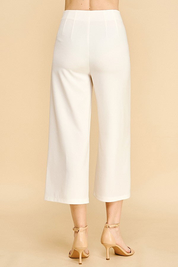 Twill Darted Cropped Wide Leg Trousers