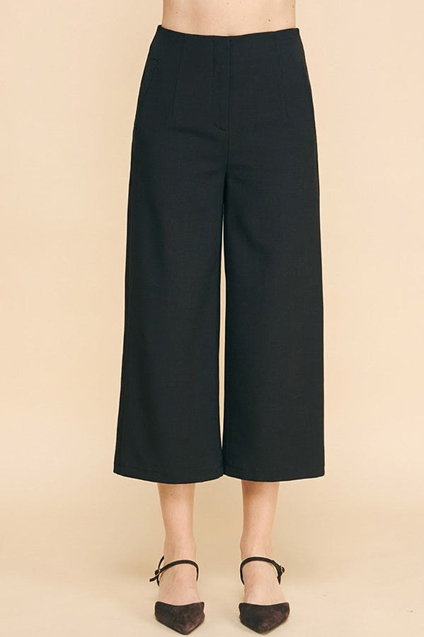 Twill Darted Cropped Wide Leg Trousers