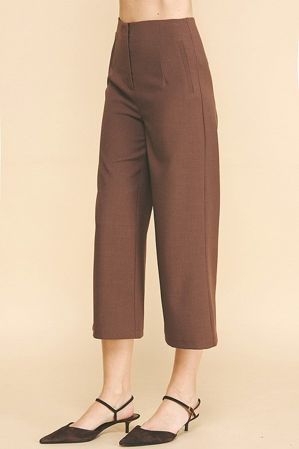 Twill Darted Cropped Wide Leg Trousers