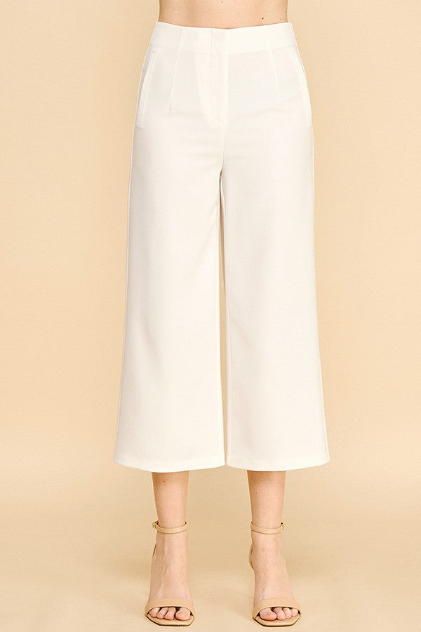 Twill Darted Cropped Wide Leg Trousers