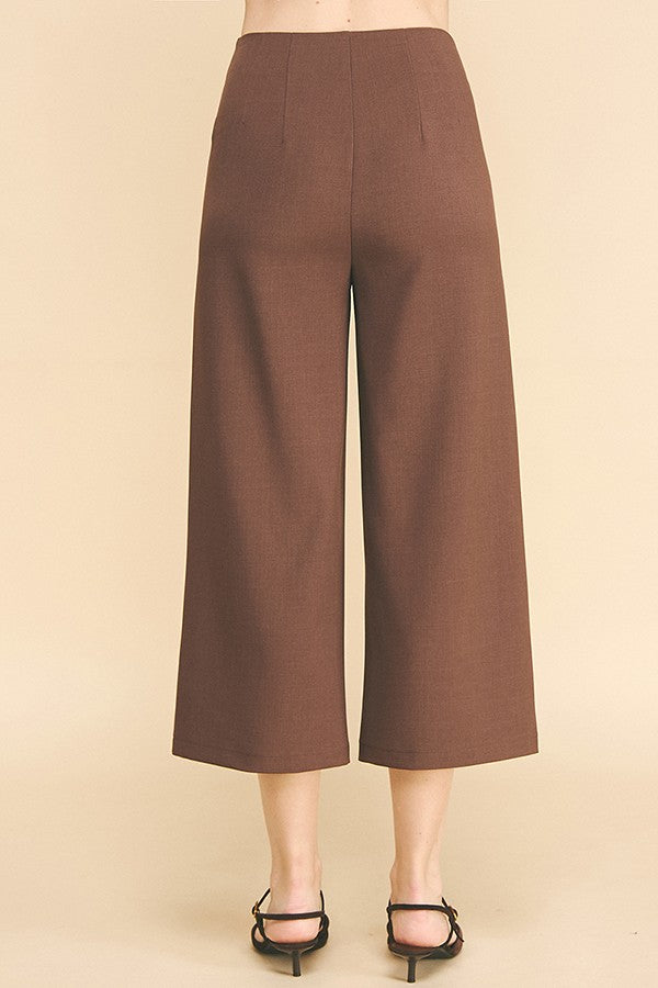 Twill Darted Cropped Wide Leg Trousers