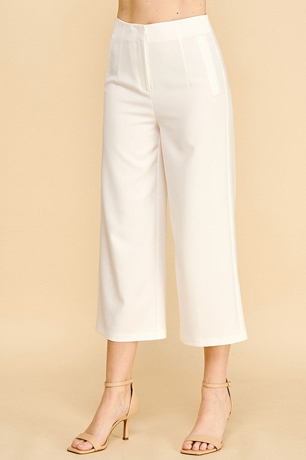 Twill Darted Cropped Wide Leg Trousers