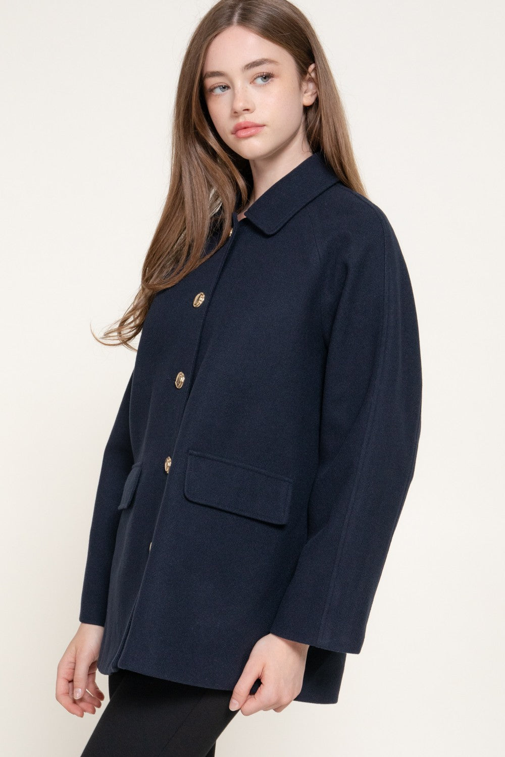 Long Sleeve Notched Collar Felt Coat