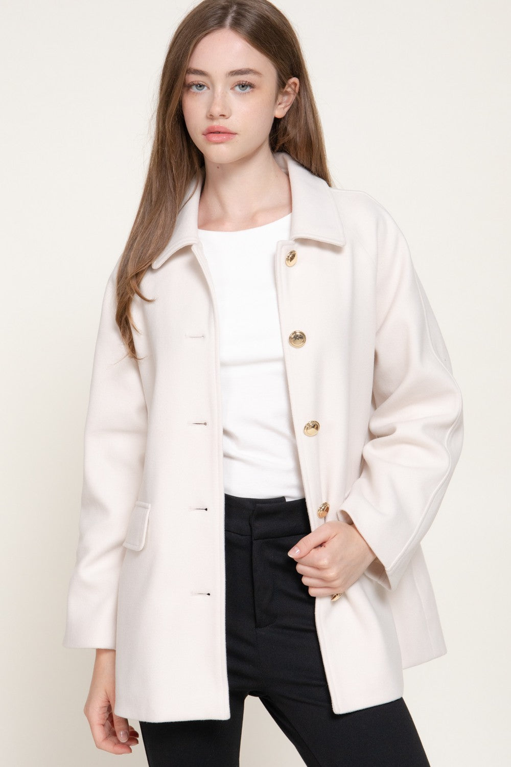 Long Sleeve Notched Collar Felt Coat
