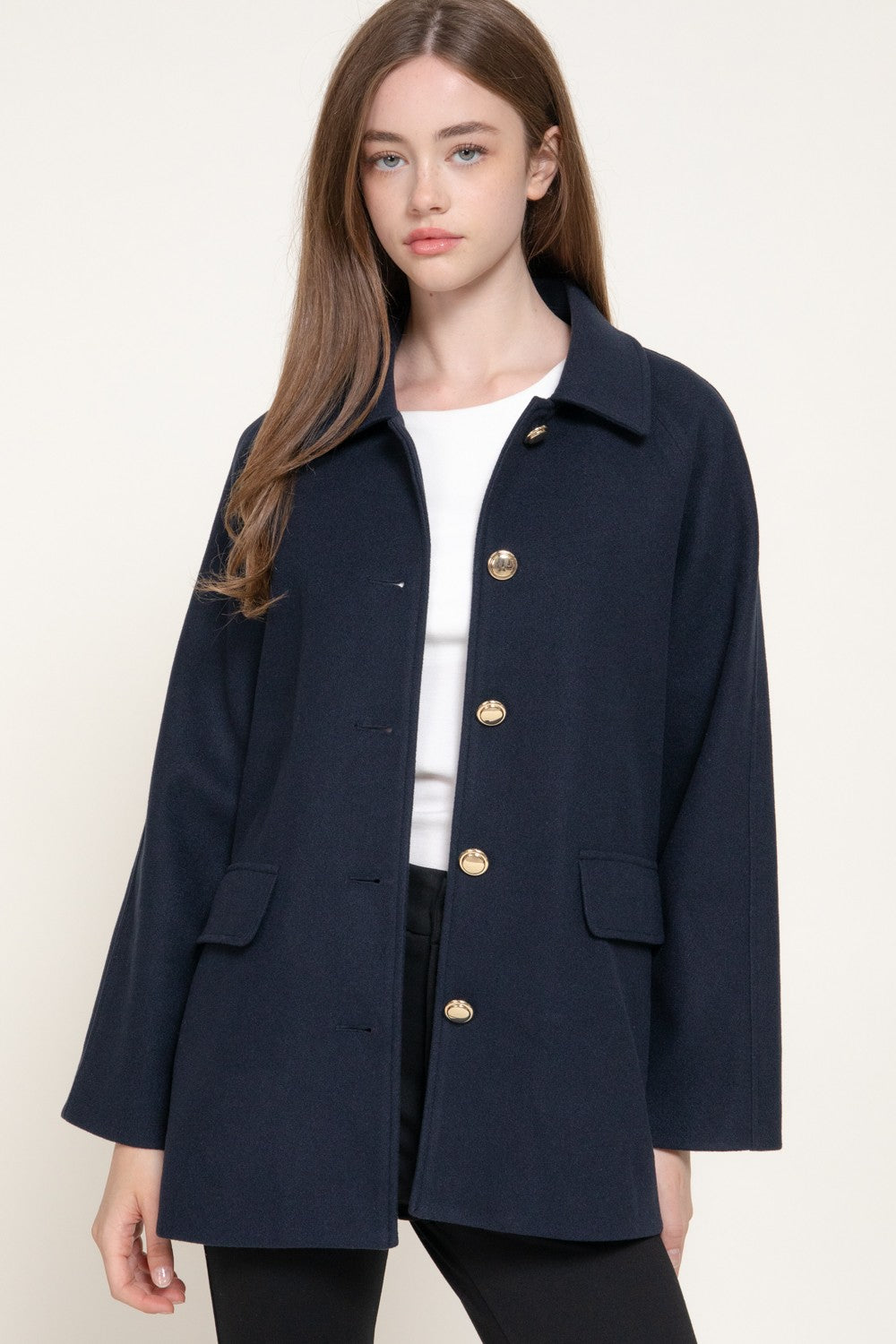 Long Sleeve Notched Collar Felt Coat