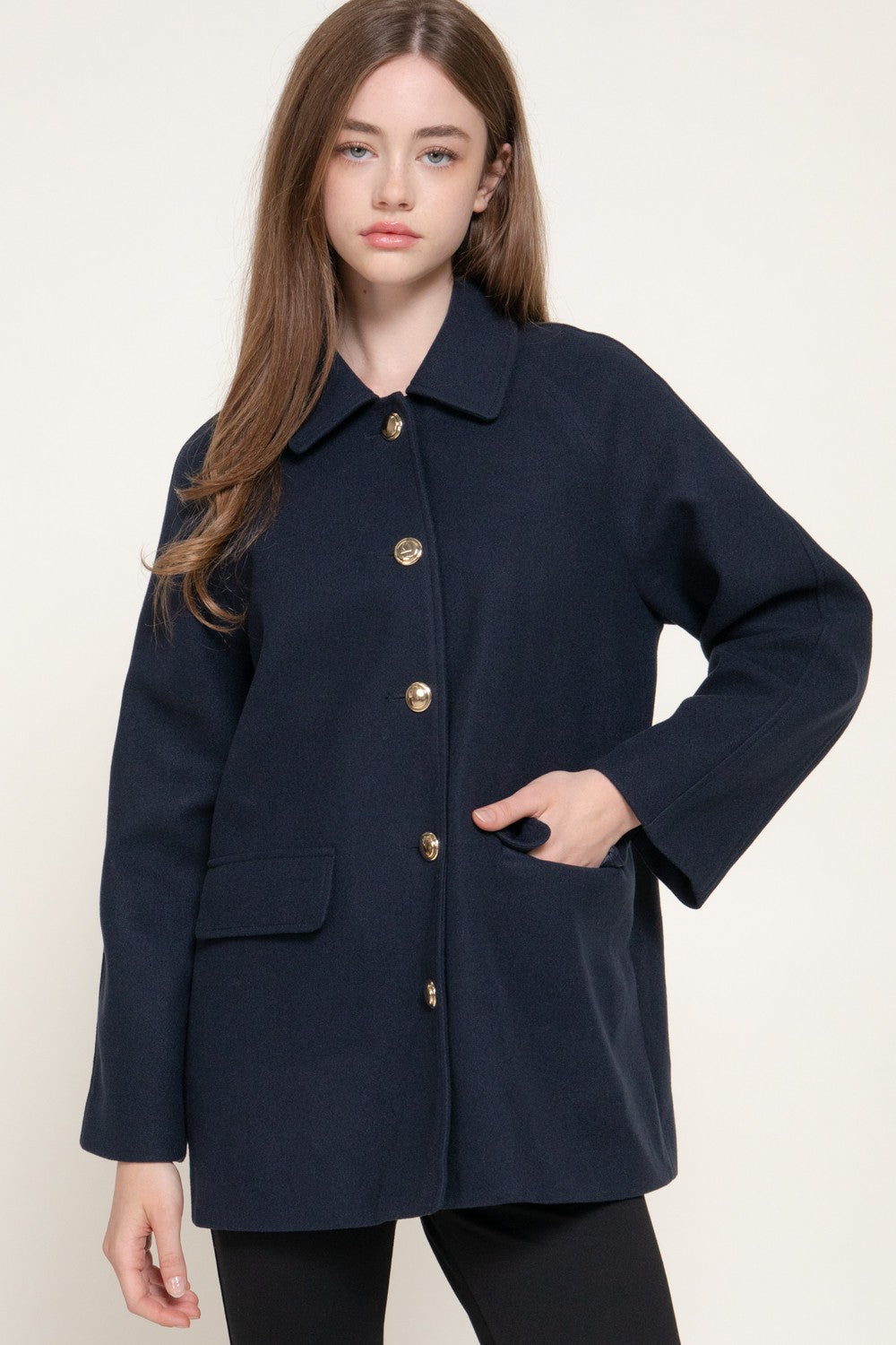 Long Sleeve Notched Collar Felt Coat