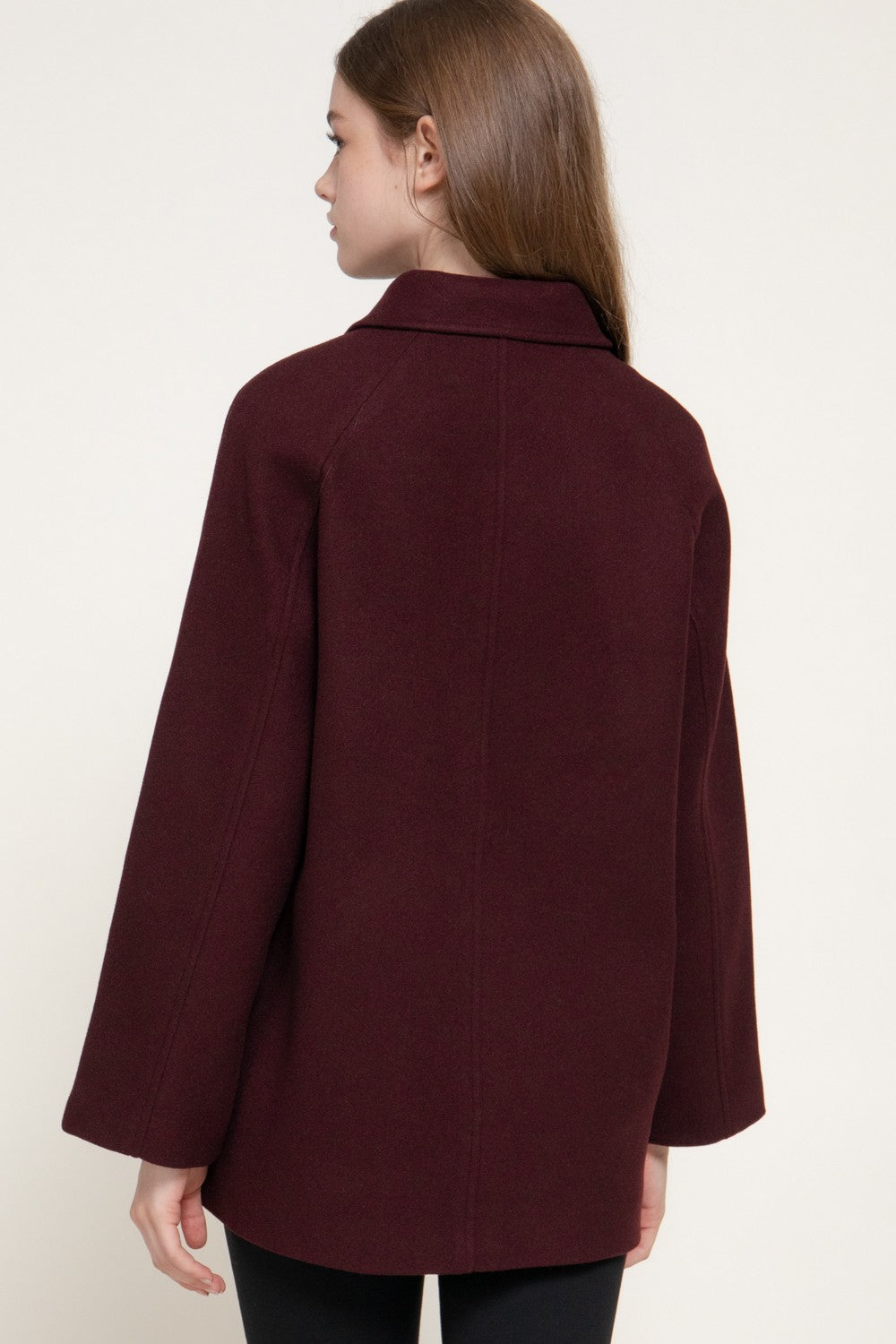 Long Sleeve Notched Collar Felt Coat
