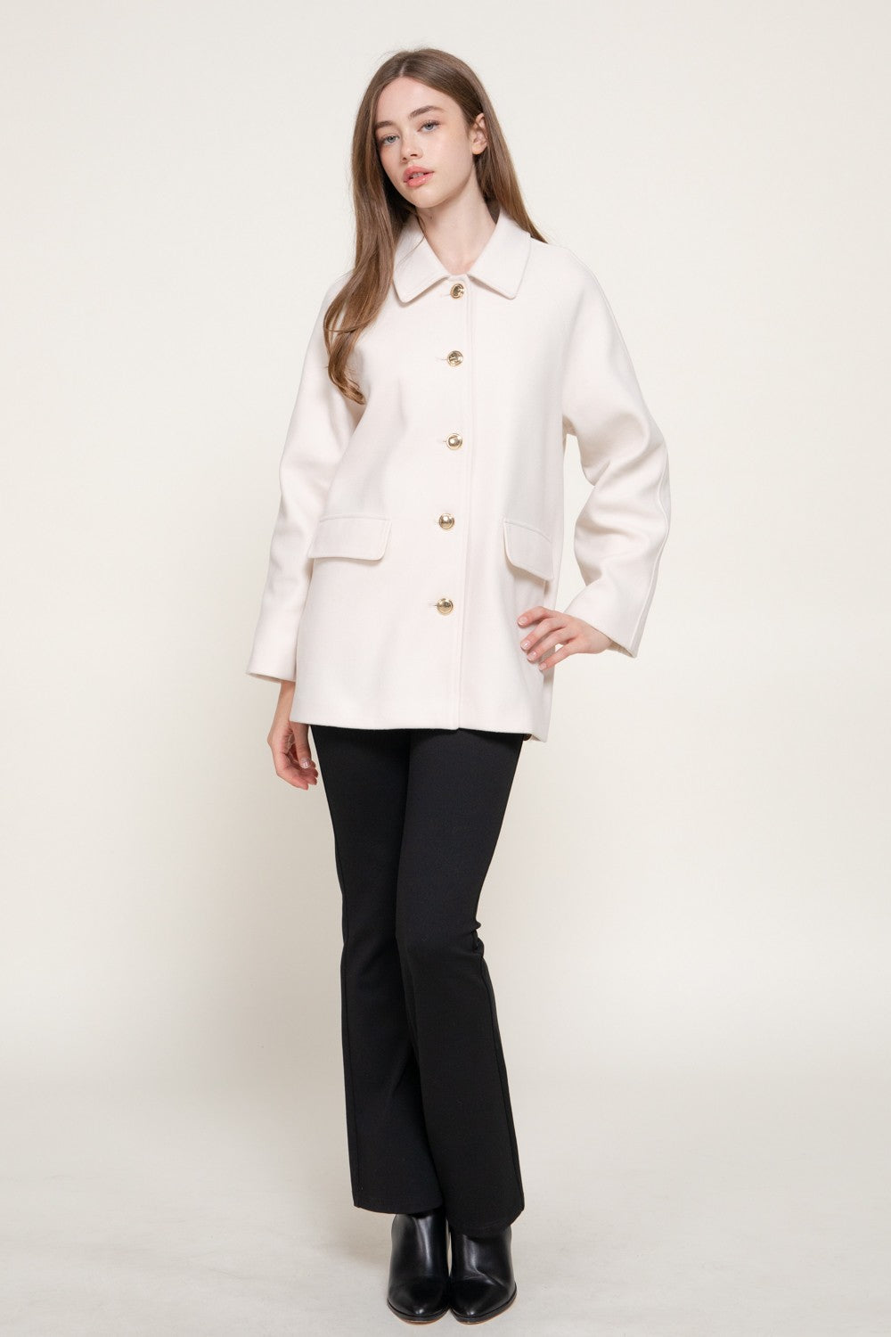 Long Sleeve Notched Collar Felt Coat