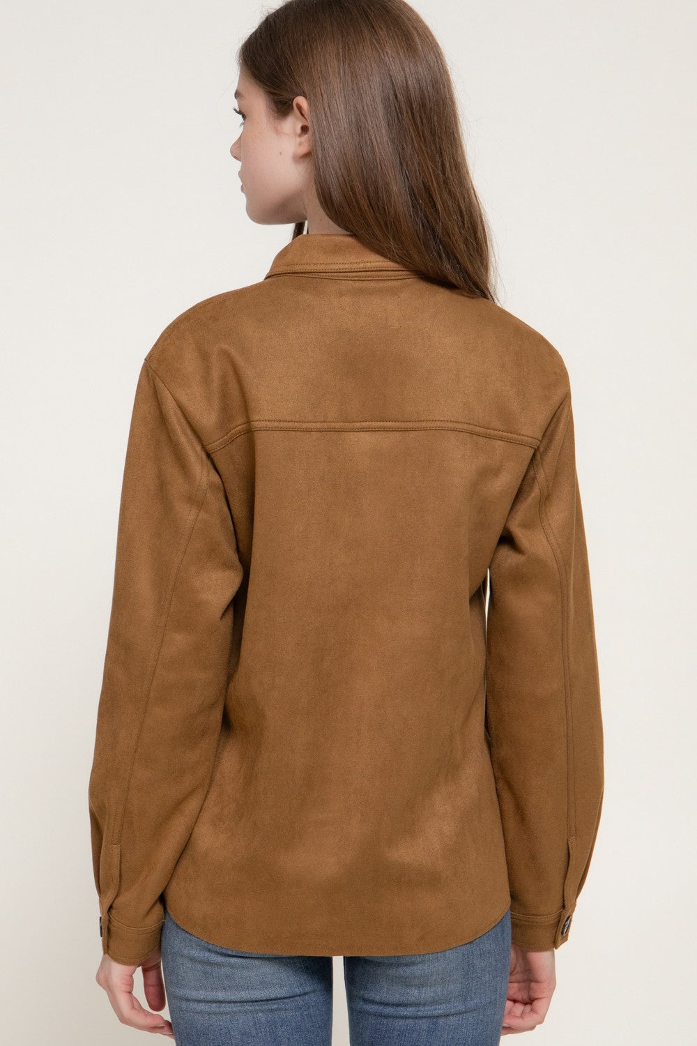 Long Sleeve Loose Fit Faux Suede Shacket
