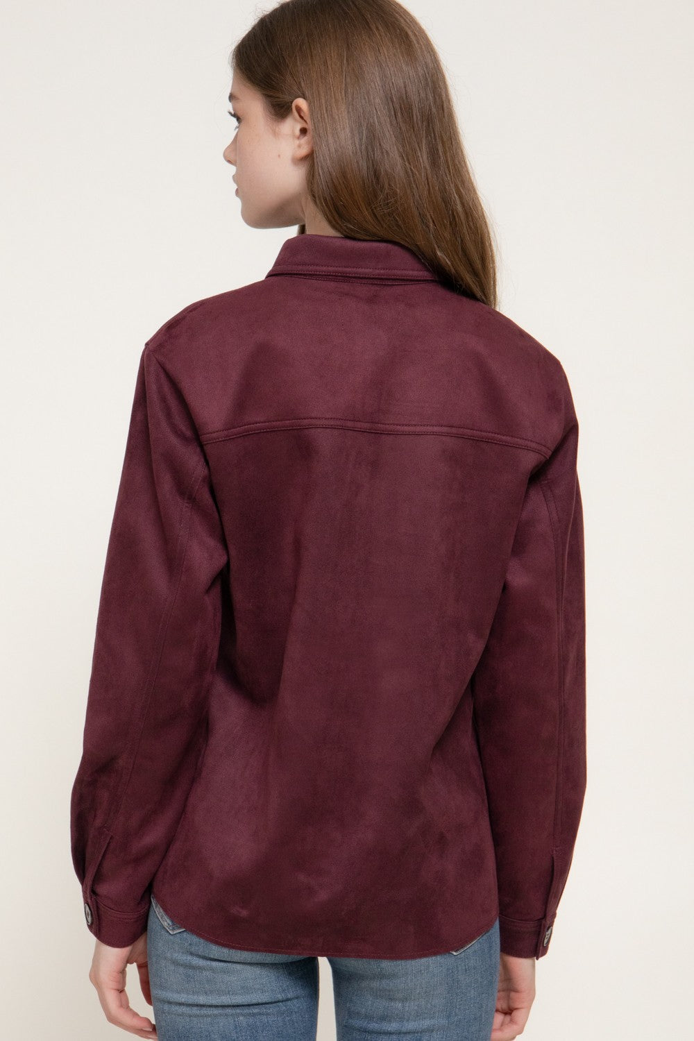 Long Sleeve Loose Fit Faux Suede Shacket