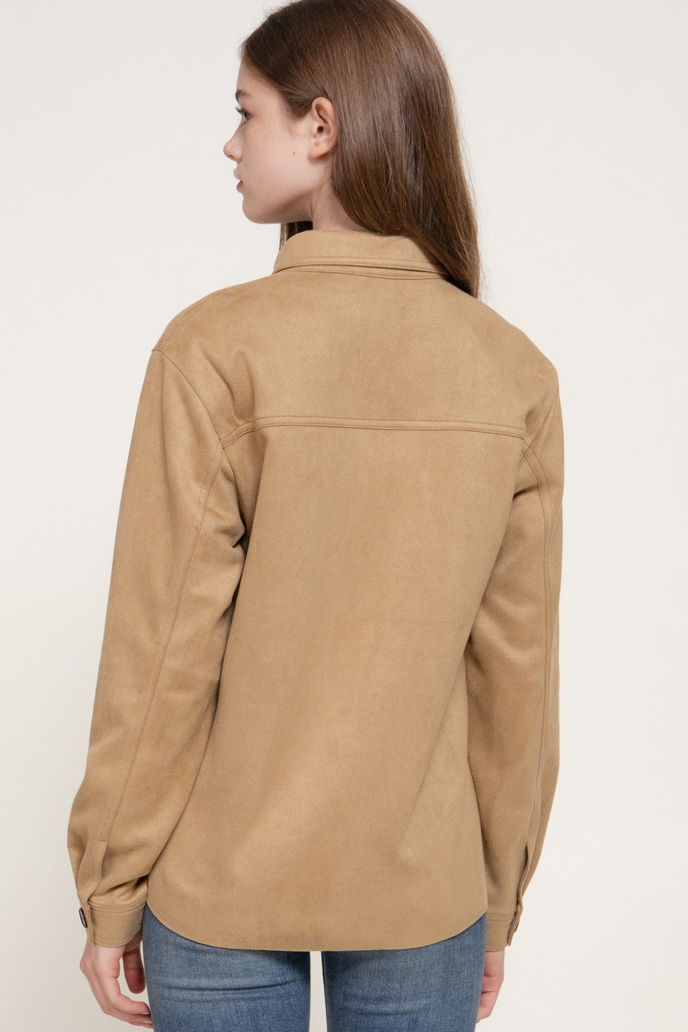 Long Sleeve Loose Fit Faux Suede Shacket