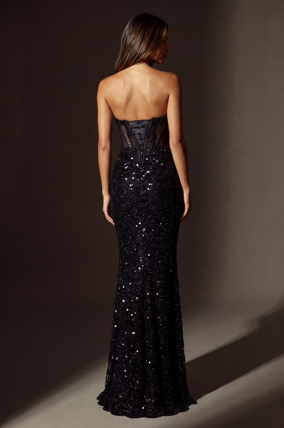 Formal Sequined Beaded Corset Evening Gown