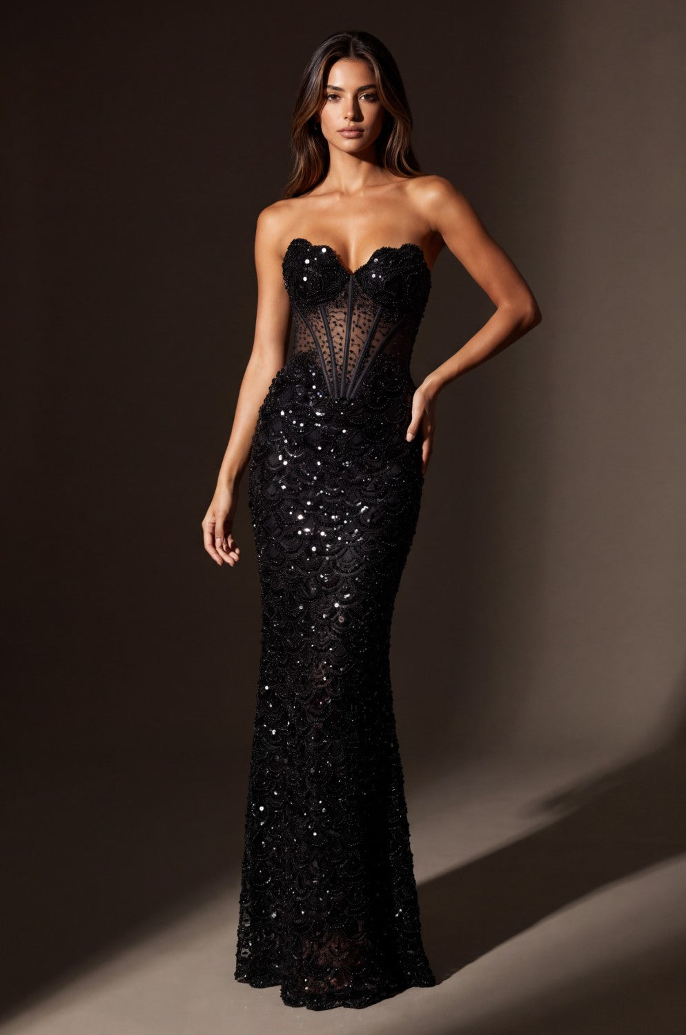 Formal Sequined Beaded Corset Evening Gown