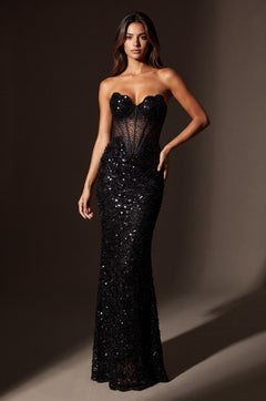 Formal Sequined Beaded Corset Evening Gown