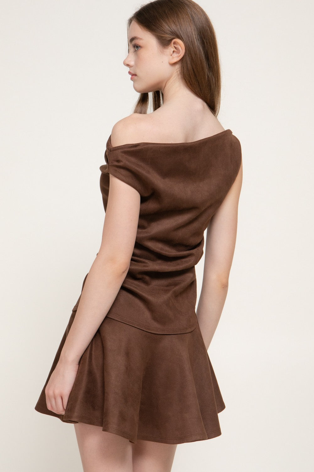 Asymmetrical Faux Suede Mini Dress