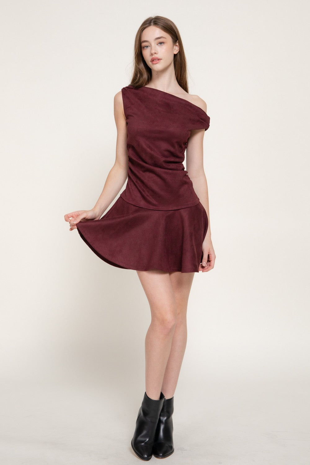 Asymmetrical Faux Suede Mini Dress