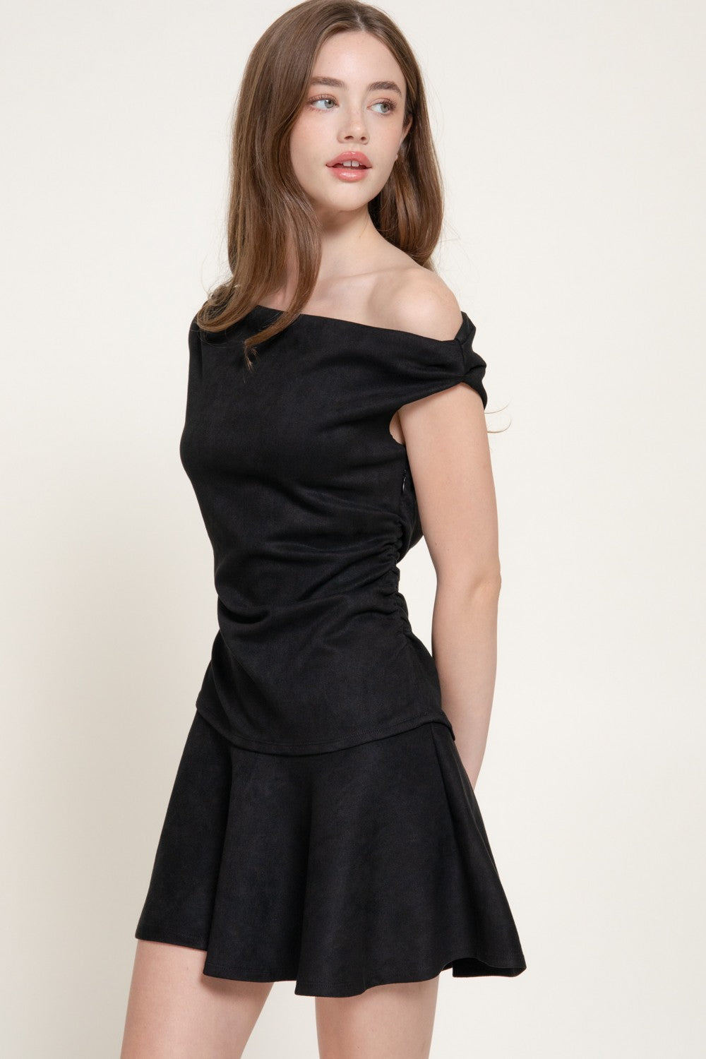 Asymmetrical Faux Suede Mini Dress