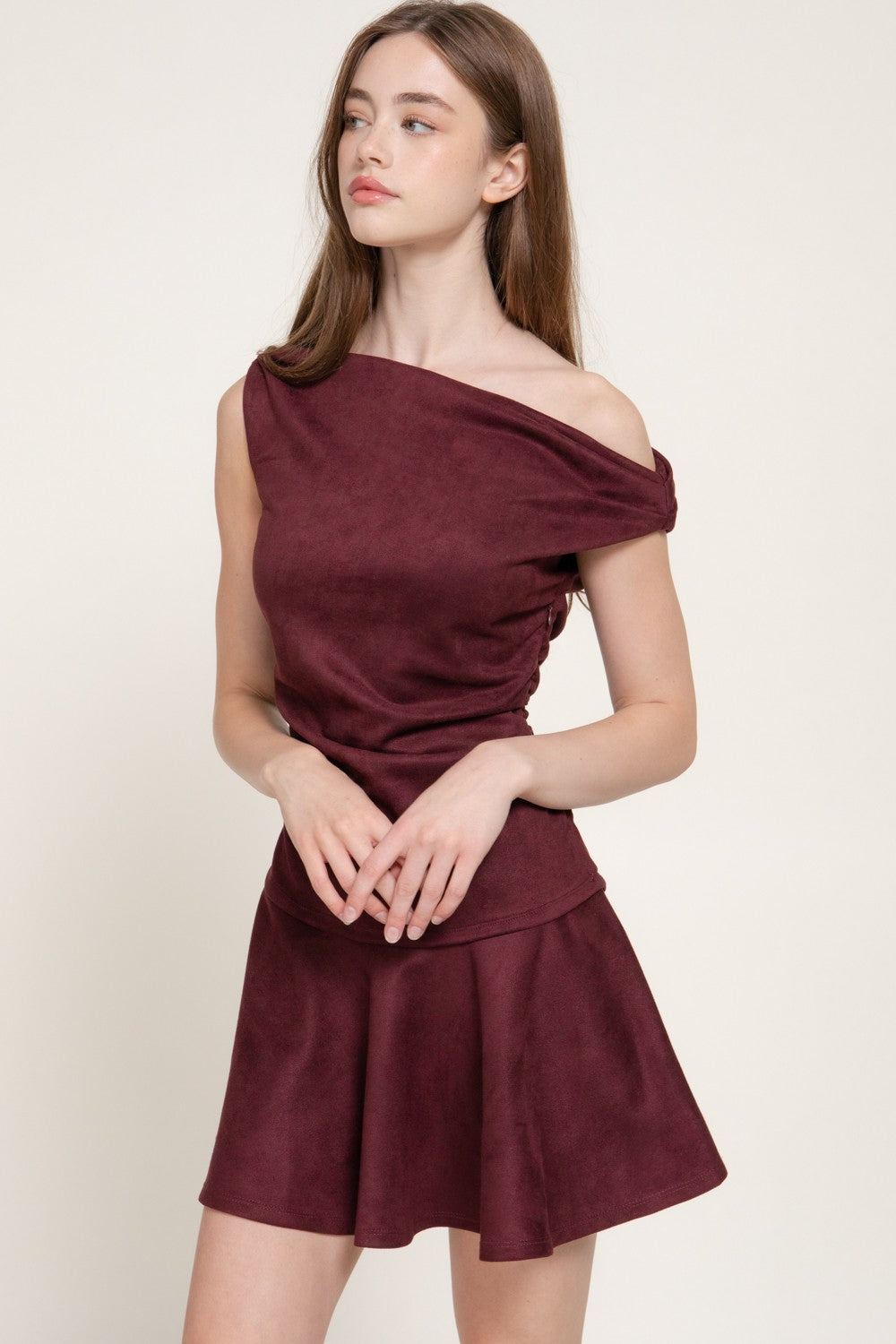 Asymmetrical Faux Suede Mini Dress