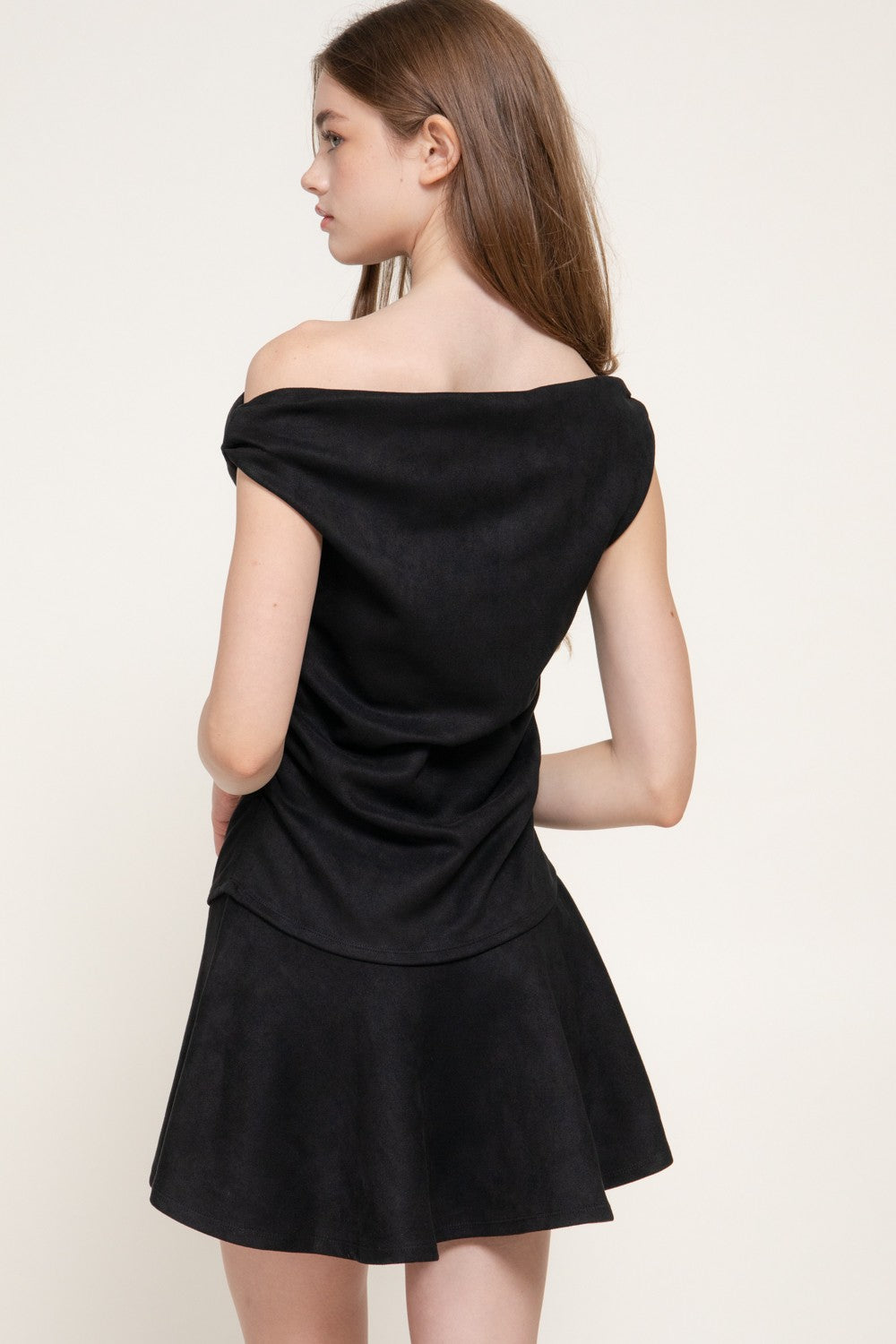 Asymmetrical Faux Suede Mini Dress