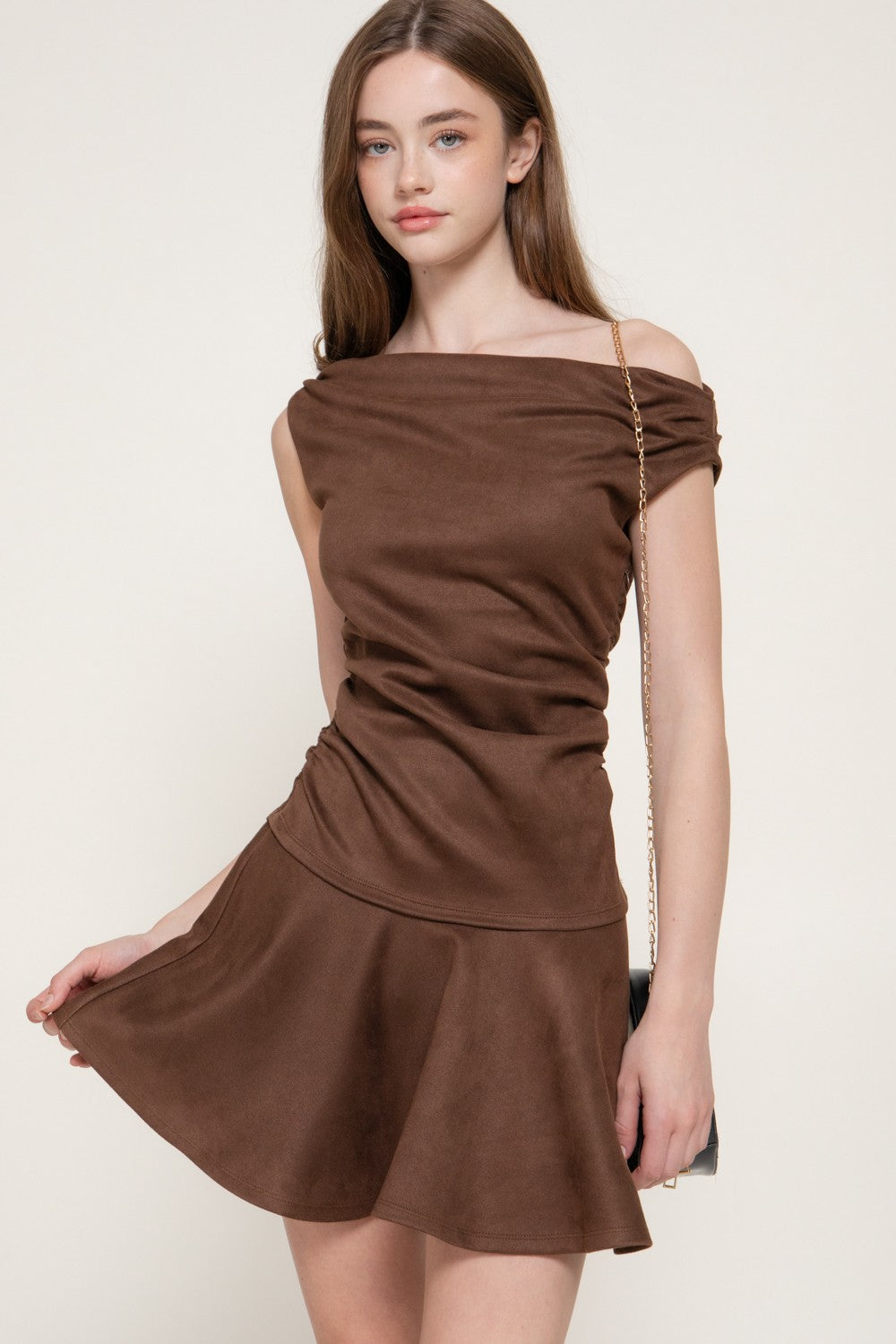 Asymmetrical Faux Suede Mini Dress