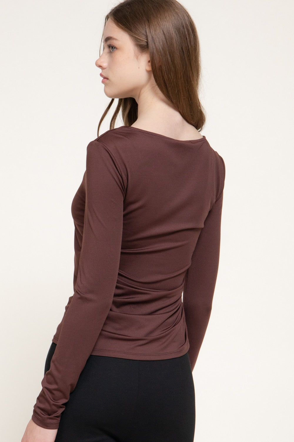 Long Sleeve Asymmetric Neck Knit Top