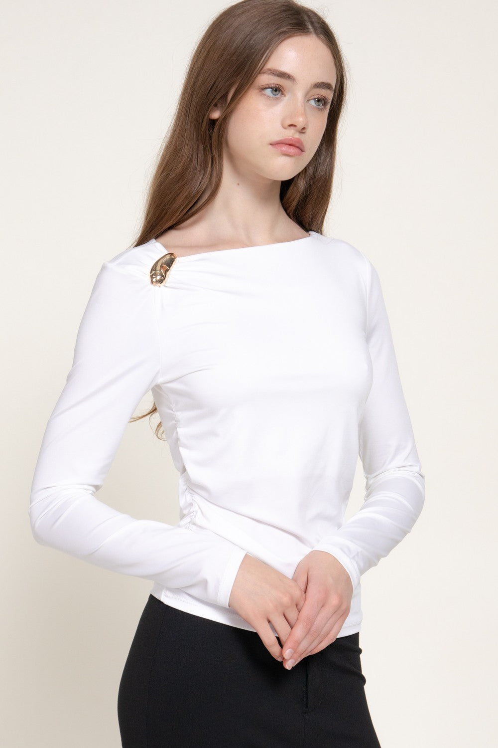 Long Sleeve Asymmetric Neck Knit Top