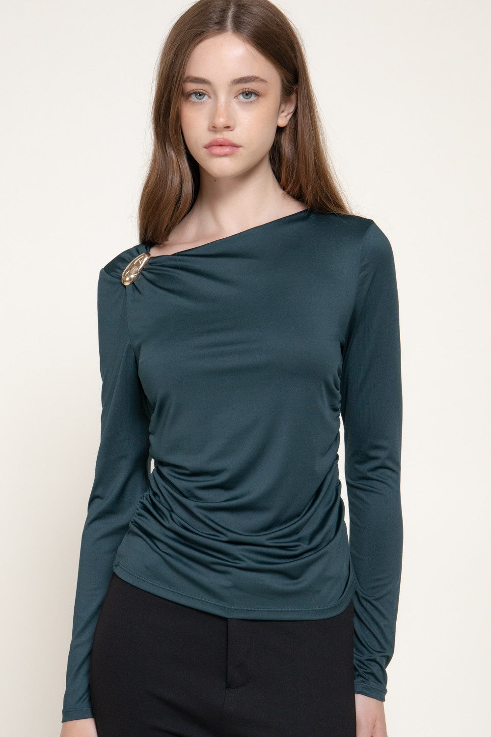 Long Sleeve Asymmetric Neck Knit Top