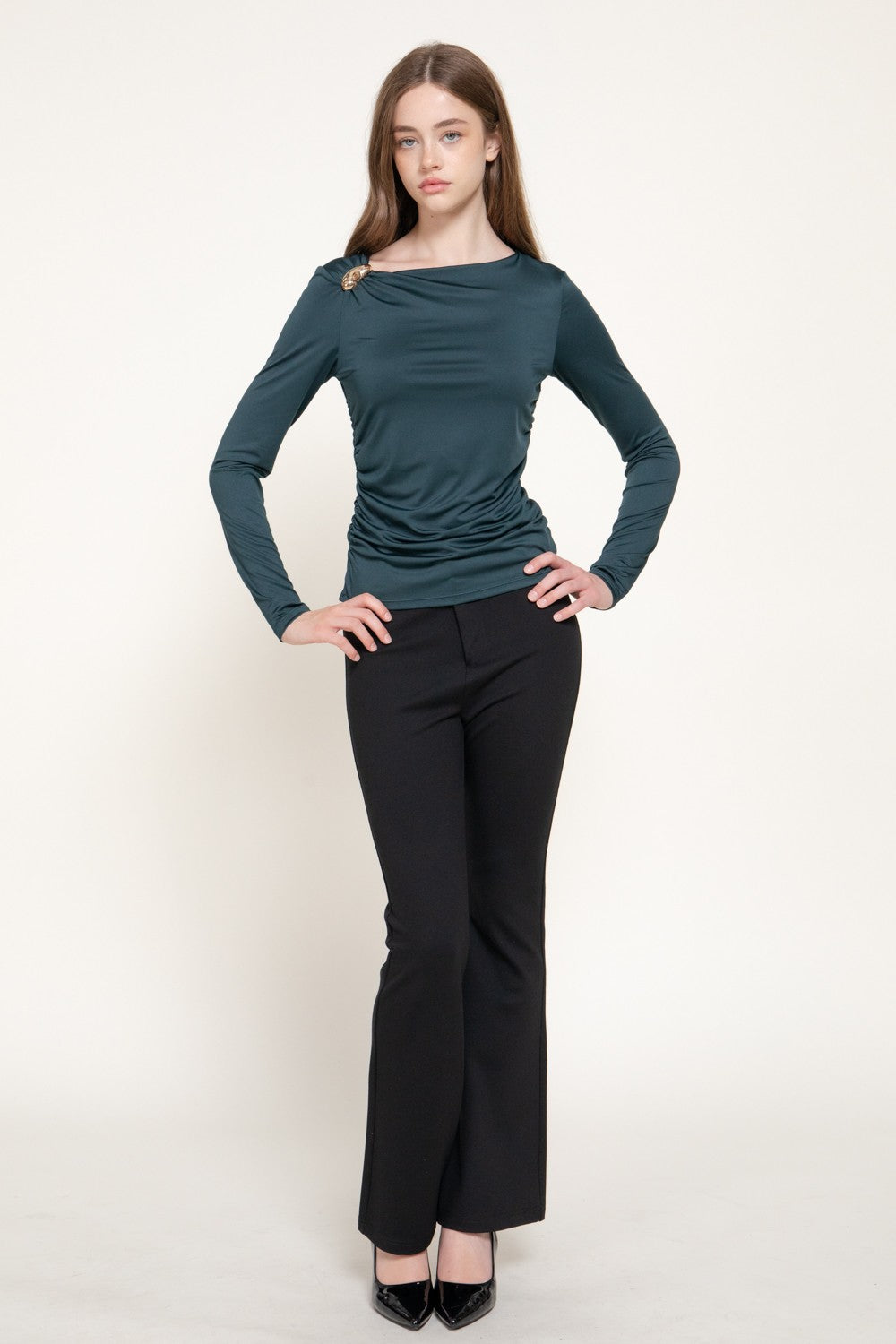 Long Sleeve Asymmetric Neck Knit Top